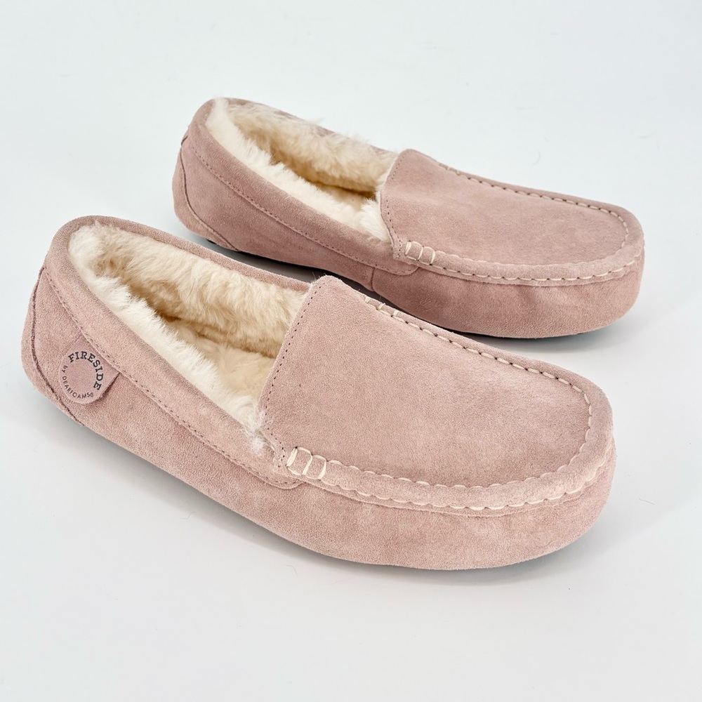 Fireside by Dearfoams Mel Genuine Shearling Moccasin in Dusty Pink - Picture 7 of 16